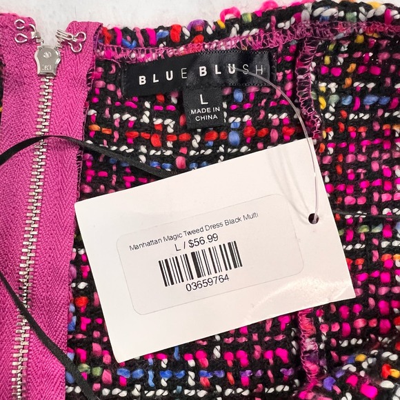 Blue Blush Manhattan Magic Tweed Strapless Dress Size Large NWT - Picture 5 of 13
